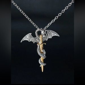 🐉 Awesome Metallic Dragon Sword Necklace 🗡️